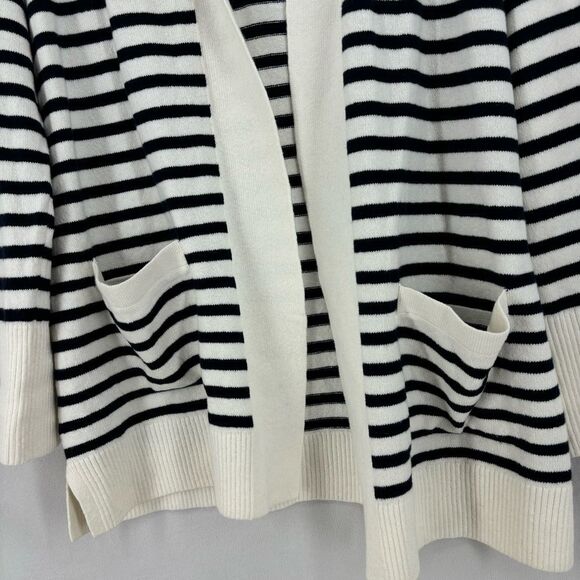 Loft women’s large white and navy striped knit cardigan traditional classic - Picture 5 of 9